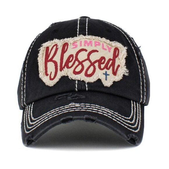 Simply BLESSED Mama Pink Vintage Ballcap Baseball Cross Cap Hat Distressed Black - Picture 1 of 3